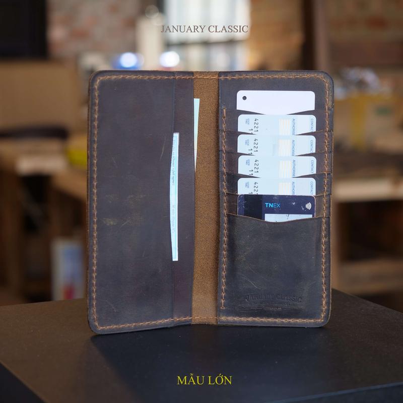 Ví Dài Mini Chế Tác Thủ Công Da Bò Sáp 8x17cm