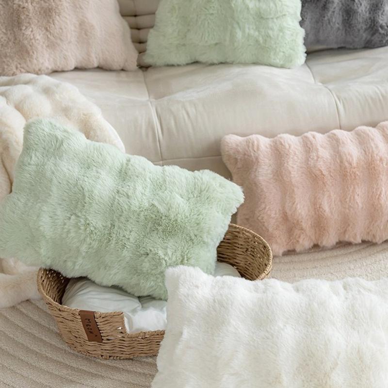Simple Imitation Rabbit Hair Plush Cushion Cover Warm Bubble Velvet Pillow Case Soft Sofa Pillowcase Home Decor 4