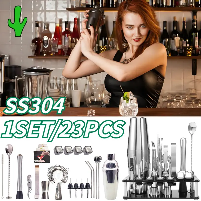 23 In 1 Paket Lengkap Cocktail Shaker Stainless Steel Barista Bar Set Tools Perlengkapan Bartender
