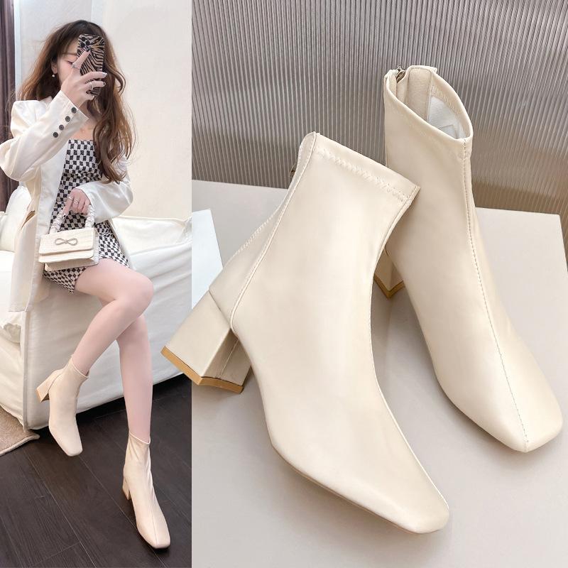 Giày Bốt Da Mềm Nữ Cao Cổ Lót Nỉ Khóa Sau, Bốt Nữ Gót Vuông Cao 5 Phân - GN397 Cổ Cao Boot Đế Cao