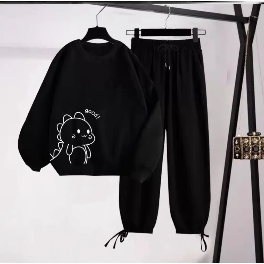SÉT BỘ NỮ SWEATER IN HÌNH  KL GOOD KÈM QUẦN BOM ĐEN , XÁM