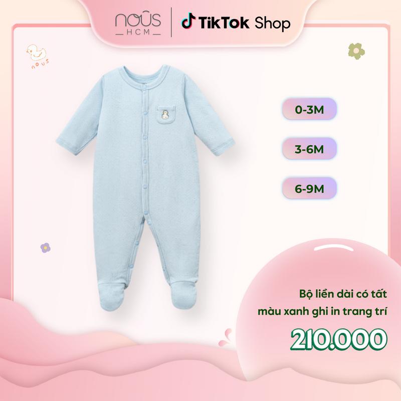 [Nous Baby] BST T9 Bộ quần áo Nous liền dài màu sắc phối họa tiết liền tất chất liệu mềm mại (size 0 - 9 tháng tuổi)