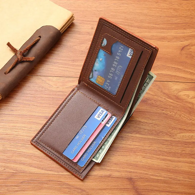 Ví Ngắn Thời Trang Cho Nam, Ví Mỏng, Nhiều Thẻ, Họa Tiết Chữ Thập, Điểm Ngang, Ví Công Sở Da Mềm, Mới 7