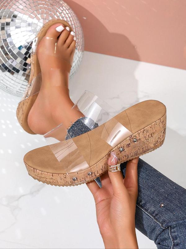 Women's Fashionable Transparent Design Wedge Sandals, Casual Comfortable Platform Sandals for Summer, Lightweight Breathable Shoes for Daily Wear, Girl 2
