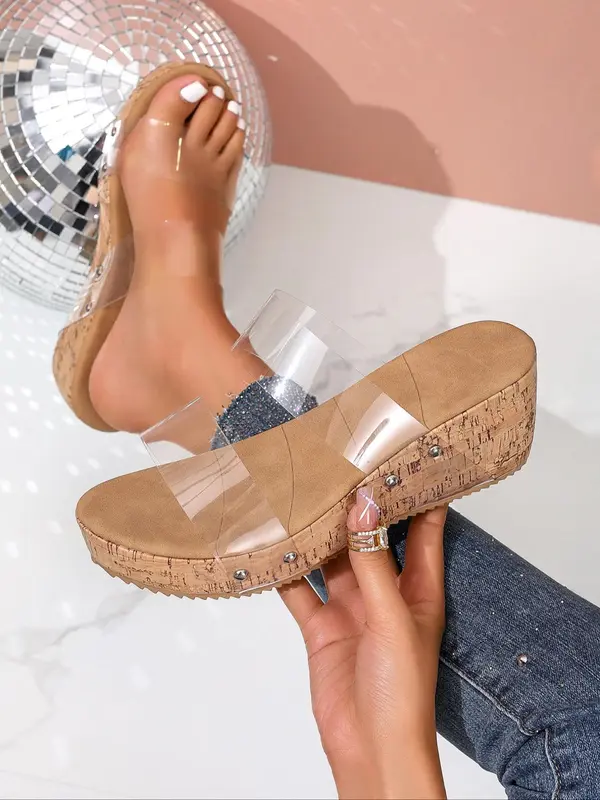 Women's Fashionable Transparent Design Wedge Sandals, Casual Comfortable Platform Sandals for Summer, Lightweight Breathable Shoes for Daily Wear, Girl 2
