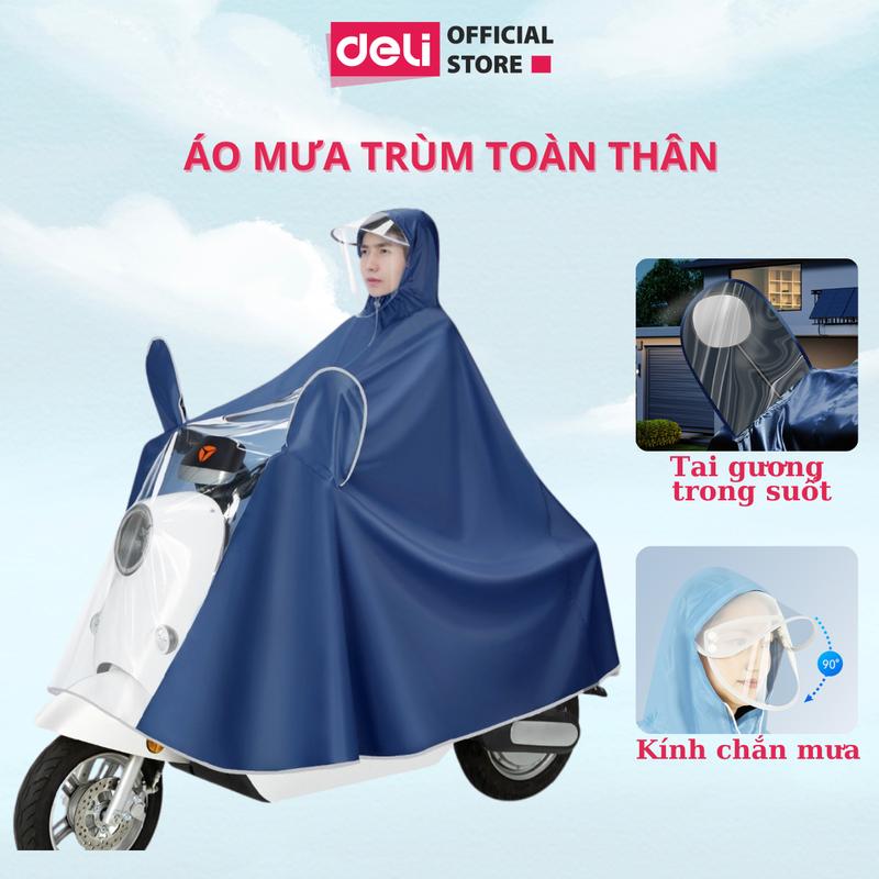 Áo mưa trùm toàn thân kèm kính chắn mưa và tai gương trong suốt áo mưa 1 người xẻ tà rộng đi xe máy chất liệu bền đẹp nhẹ