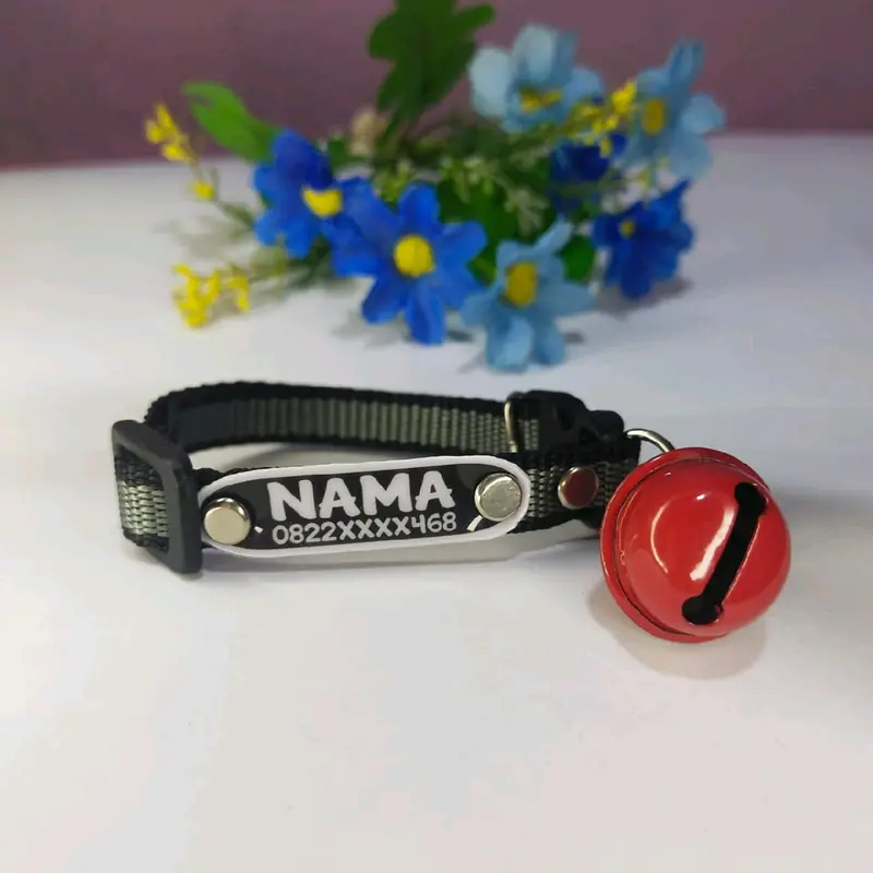 Kalung kucing custom nama, lonceng 22mm 1