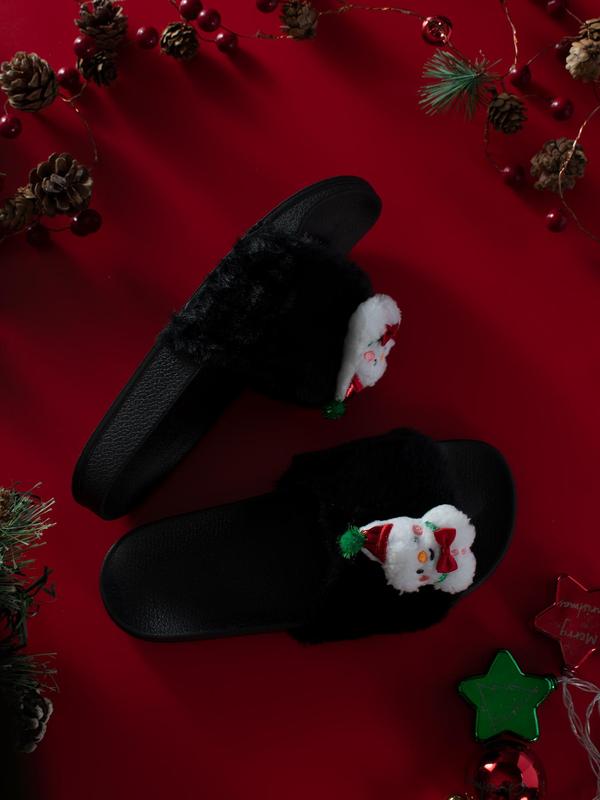 Women's Cute Snowman Design Plush Slippers, Casual Soft Comfortable Home Slippers, Warm Slippers for Indoor & Outdoor Use for All Seasons 2