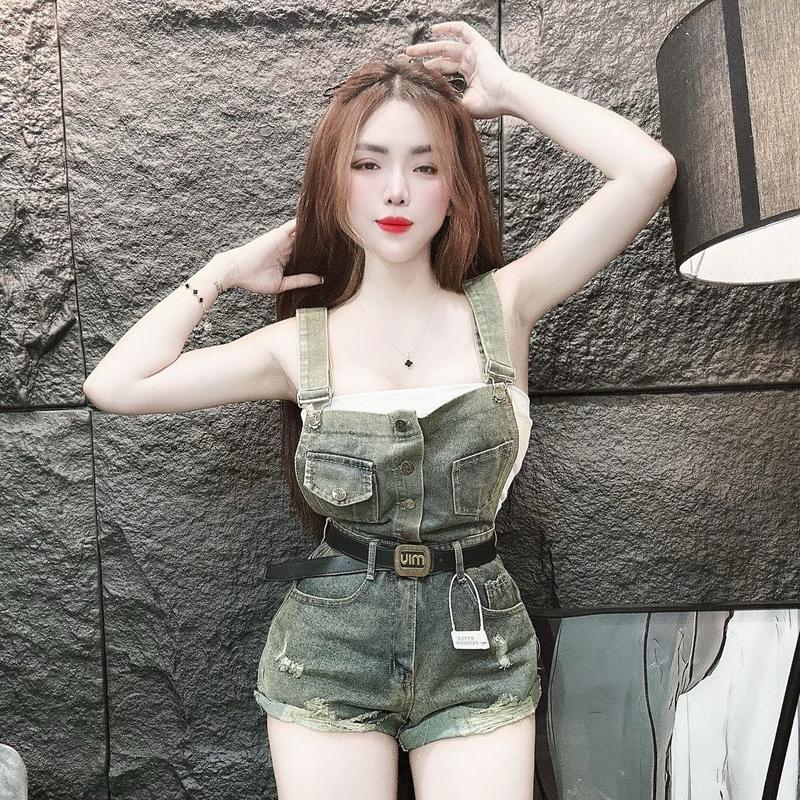 Yếm  rin xanh dơ 2 dây có 1 túi có nắp và 1 túi  không nắp túi 3