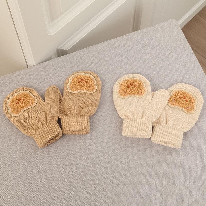 Product Introduction of 2 Pair Bear Baby Hat Gloves Set Knit Thick Warm Beanies Toddler Boy Girl Hats Bonnet Ear Protection Hats 5