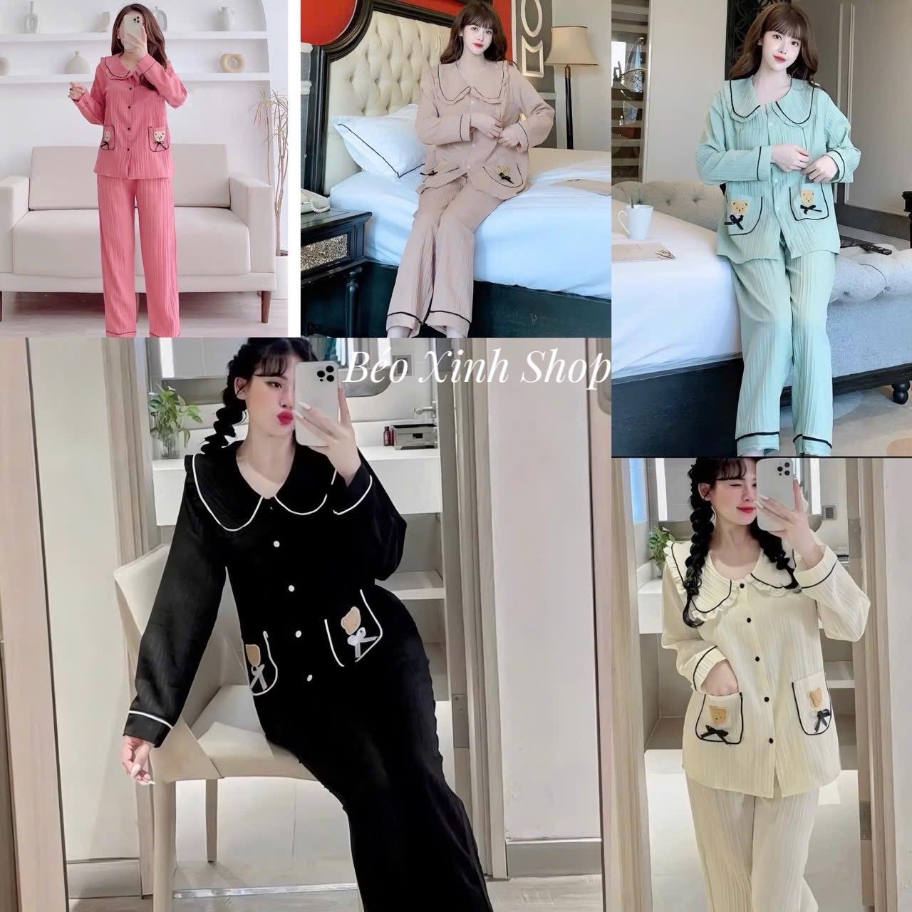 Đồ Bộ Pijama Bigsize Vải Lụa Nhật Tay Dài 50-100kg Mặc Cực Thích Nữ Áo Ngủ Quần Ngủ - A.5618