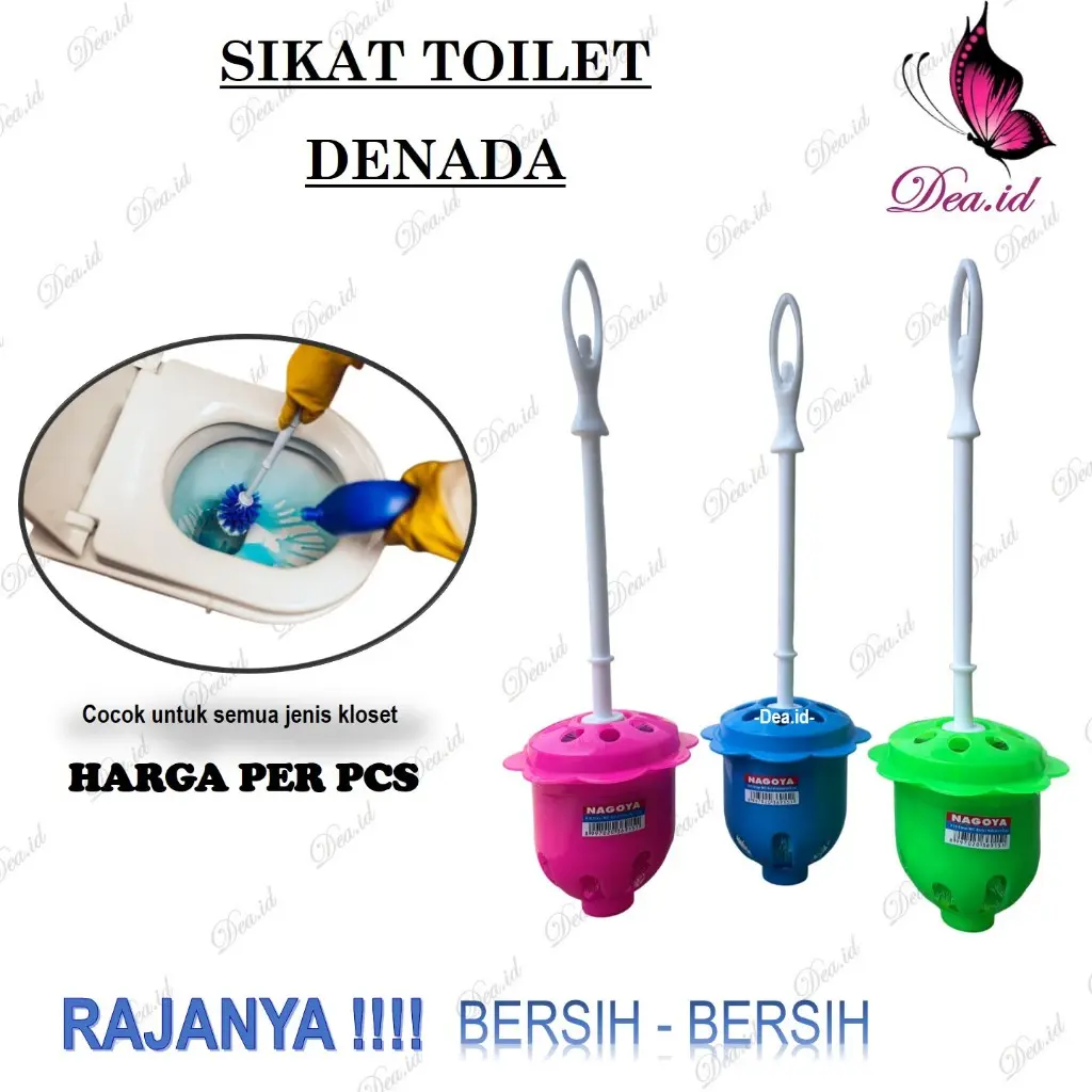 Sikat Kloset WC Denada Nylon Bulat - Sikat Toilet Pembersih Lantai Kamar Mandi dengan Pegangan Ergonomis dan Ujung Sikat Kokoh - Gagang, Brush Plastik