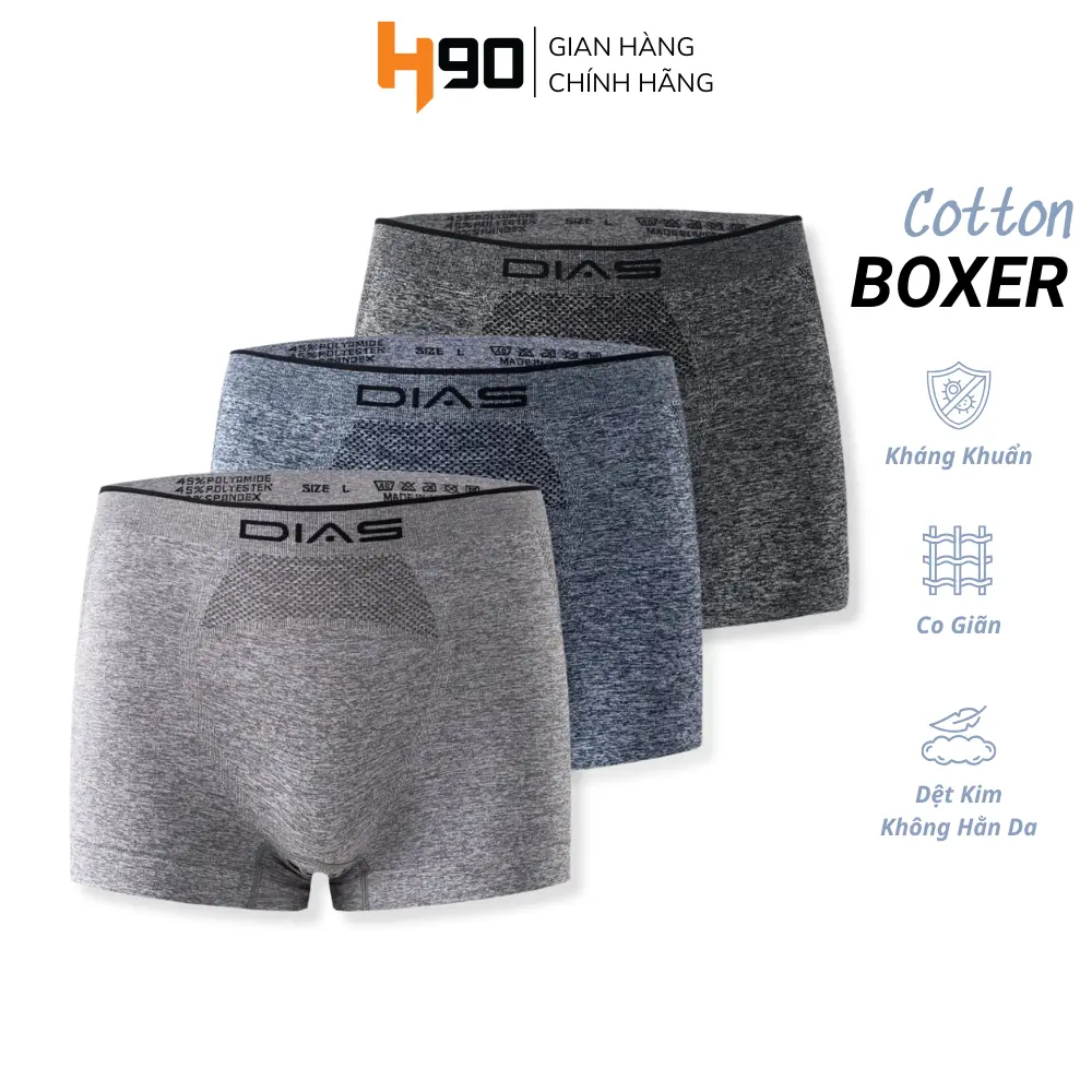 Quần Sịp Đùi Nam Boxer DIAS Hàng Cao Cấp Cạp Dệt Liền Không Hằn Da, Thấm Hút, Co Giãn, Kháng Khuẩn Nhanh Khô W018 Menswear Quần Boxer Quần Lót Thun