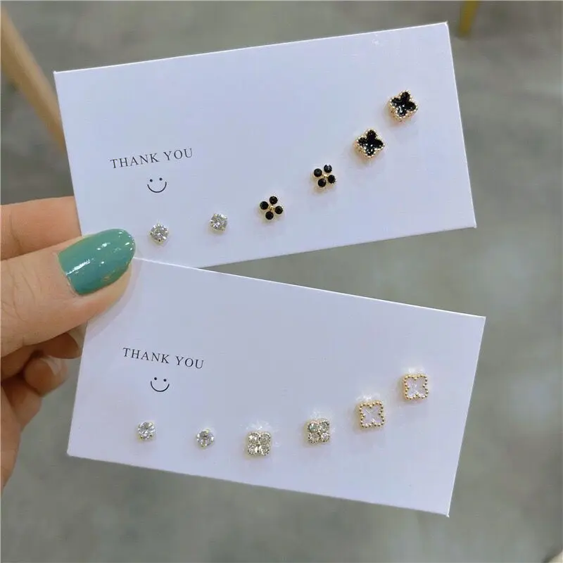 S925 Sterling Silver Needle Multi-Diamond Clover Small Earrings Set Simple Petite Versatile Earrings Hypoallergenic Women Ear Bone Studs