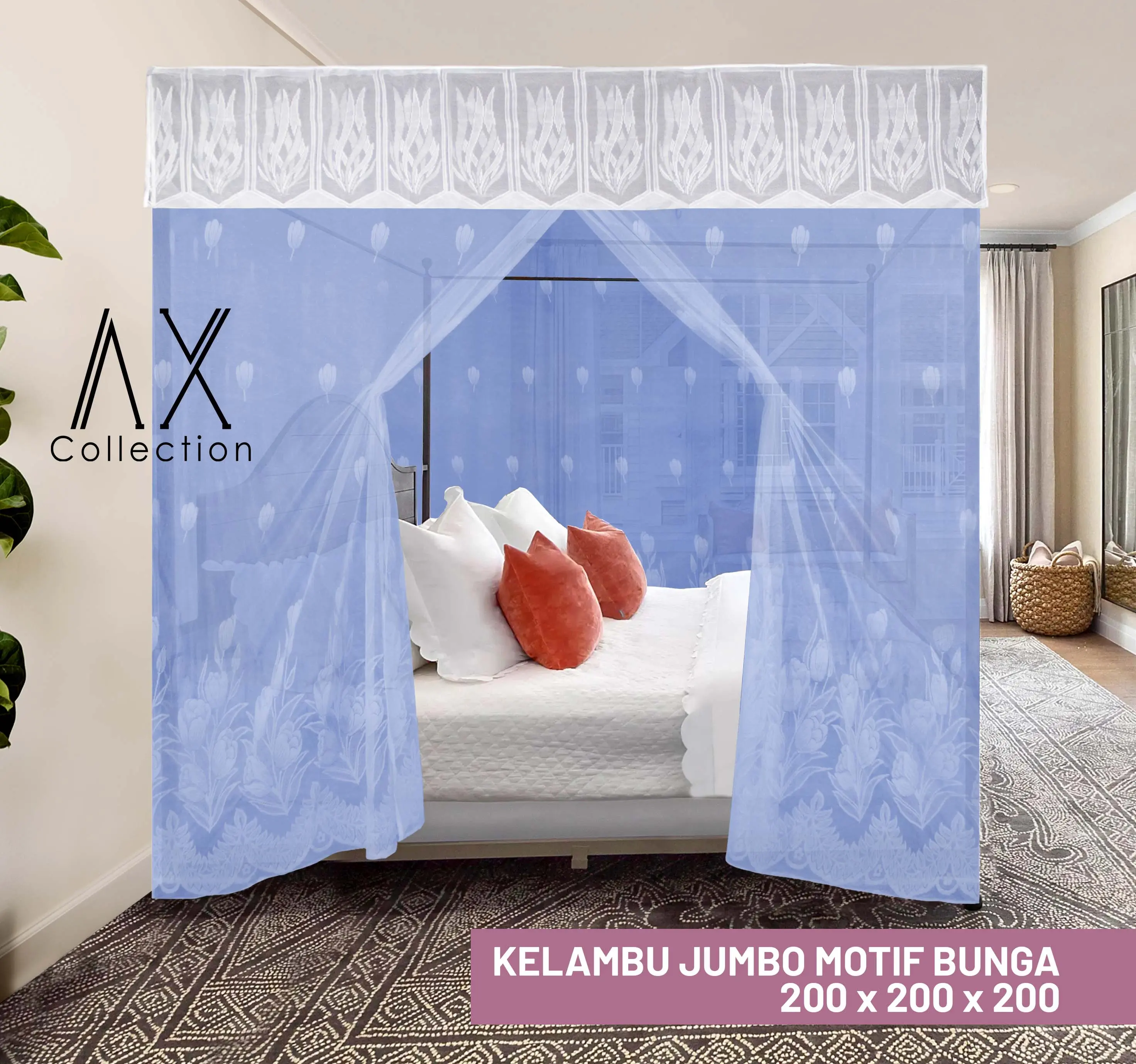 Kelambu Kotak Persegi Empat Jumbo Poni Putih (200x200x200) Axcoll Kain King Ranjang kelambu  200x200