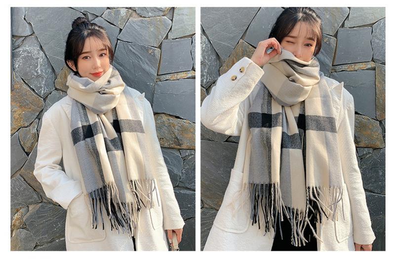 Product Introduction of New Plaid Scarf Women's Japanese and Korean Style Sweet Warm Scarf Fashion Shawl Autumn and Winter Artificial Cashmere Scarf enamel  pins selendang  bahu  klasik 20