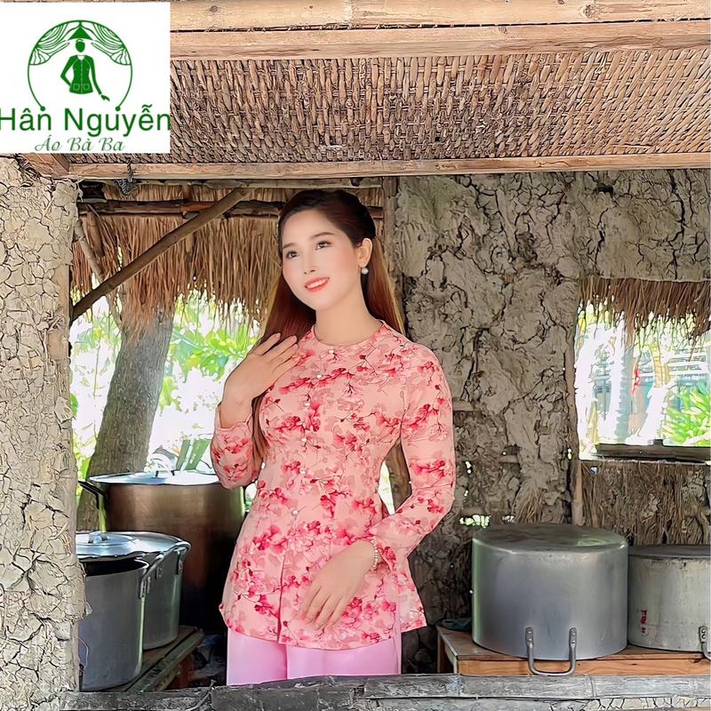 Hân Nguyễn Áo Bà Ba - B.A01 (ÁO LẺ) Áo Bà Ba Dây Kéo Hoa Gió Cổ Tròn tay dài Nữ Top Women Sơ Mi 5