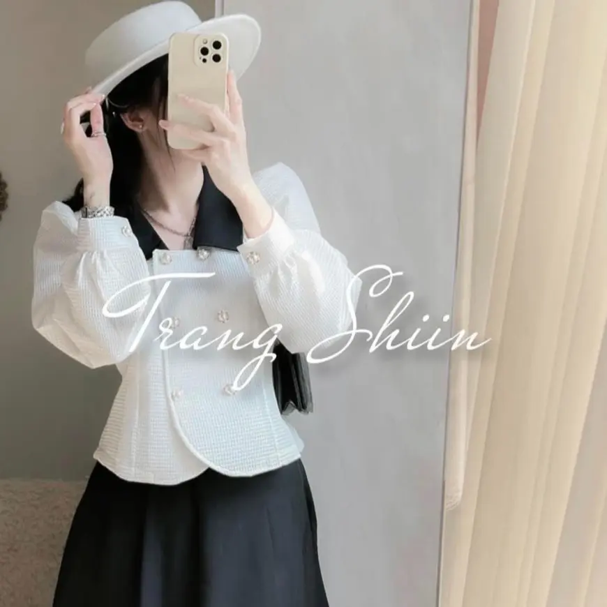 Sơ mi cúc ngọc vải Đũi xốp  siêu xinh hót hít_455 Nữ Women Top Trắng Áo Shirt