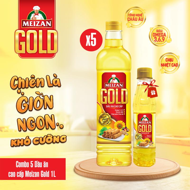 Combo 5 Dầu ăn cao cấp Meizan Gold 1L Kết Hợp Từ 03 Loại Dầu Tự Nhiên Cao Cấp, Chịu Nhiệt Cao, Giảm Nguy Cơ Cháy Khét