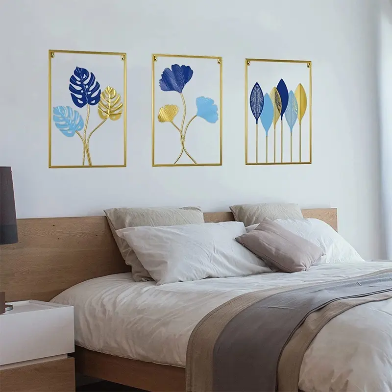 Dinding Besi Sofa Ruang Tamu Kreatif Modern Latar Belakang Dinding Wall Decor Hiasan Dinding Frame Metal Gold Daun Leaf Ginko Scandinavian Wall Decor Nordic Tanaman 0