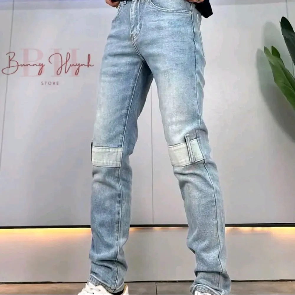 Quần Jean Mã 91 Nam Trơn - 2 Bên Gối Màu Xanh - Chất Jean Denim Co Dãn Thoải Mái - Có Túi 91 quần  rin  nam quandai  jean