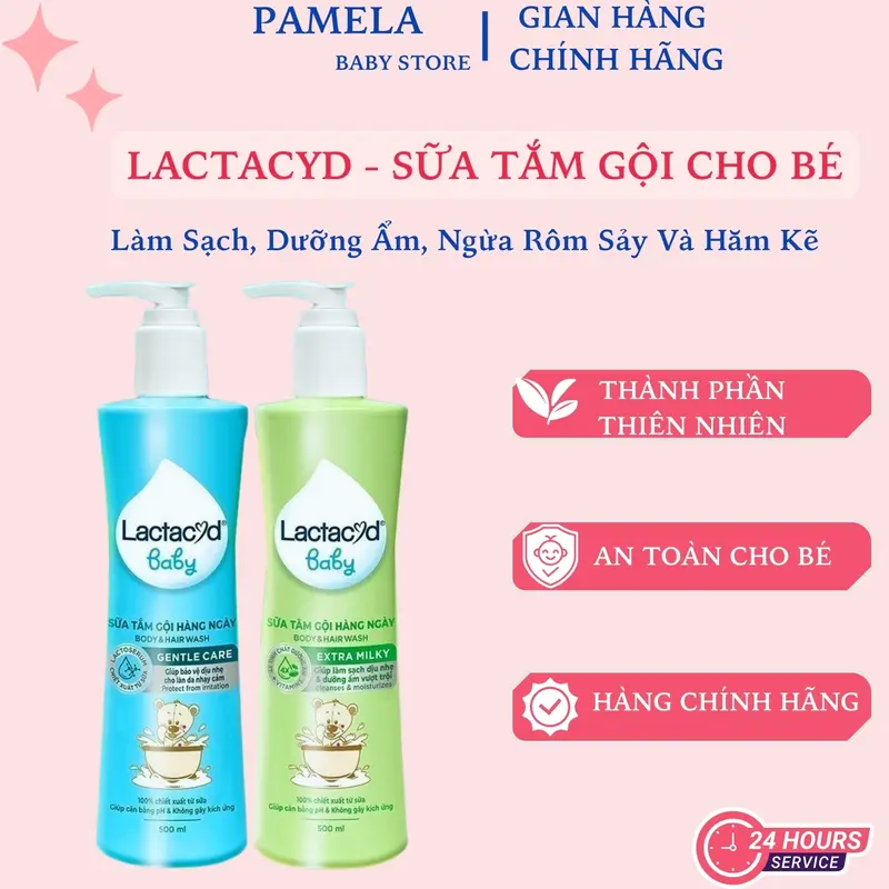 Sữa Tắm Gội Cho Bé Lactacyd Baby Extra Milky & Gentle Care  Giúp Nuôi Dưỡng Da, Tăng Sức Đề Kháng Cho Da (250ML, 500ML) 0