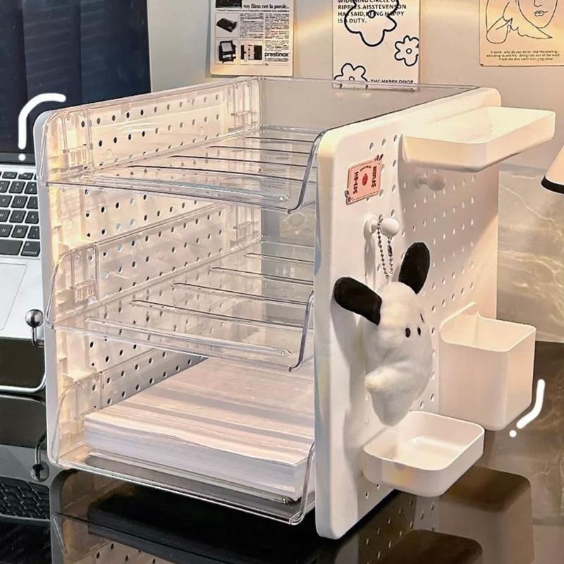 Giá để hồ sơ bàn làm việc của bé gái, đồ dùng văn phòng phẩm, đồ dùng học tập, bàn giấy A4, hộp lưu trữ nhiều lớp 4