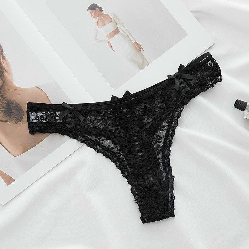 Quần Lót Lọt Khe Ren C211 Đen Trắng Đính Nơ - THUỶ BIKINI  Nữ