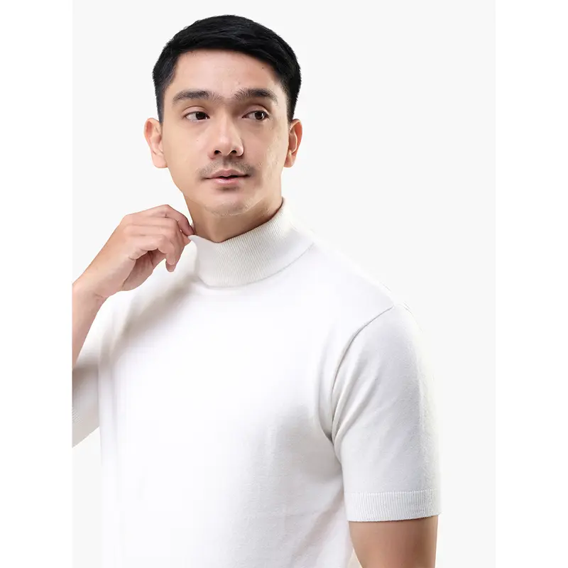 Gomuda Sweater Rajut Pria Mockneck Short Sleeve Knitwear Katun Spandex 7
