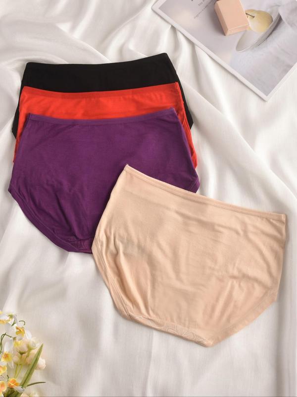 Women's Solid Color Floral Pattern Mid Waist Panty, Soft Comfortable Breathable Knicker for Daily Wear, Ladies Underwear for All Seasons 6