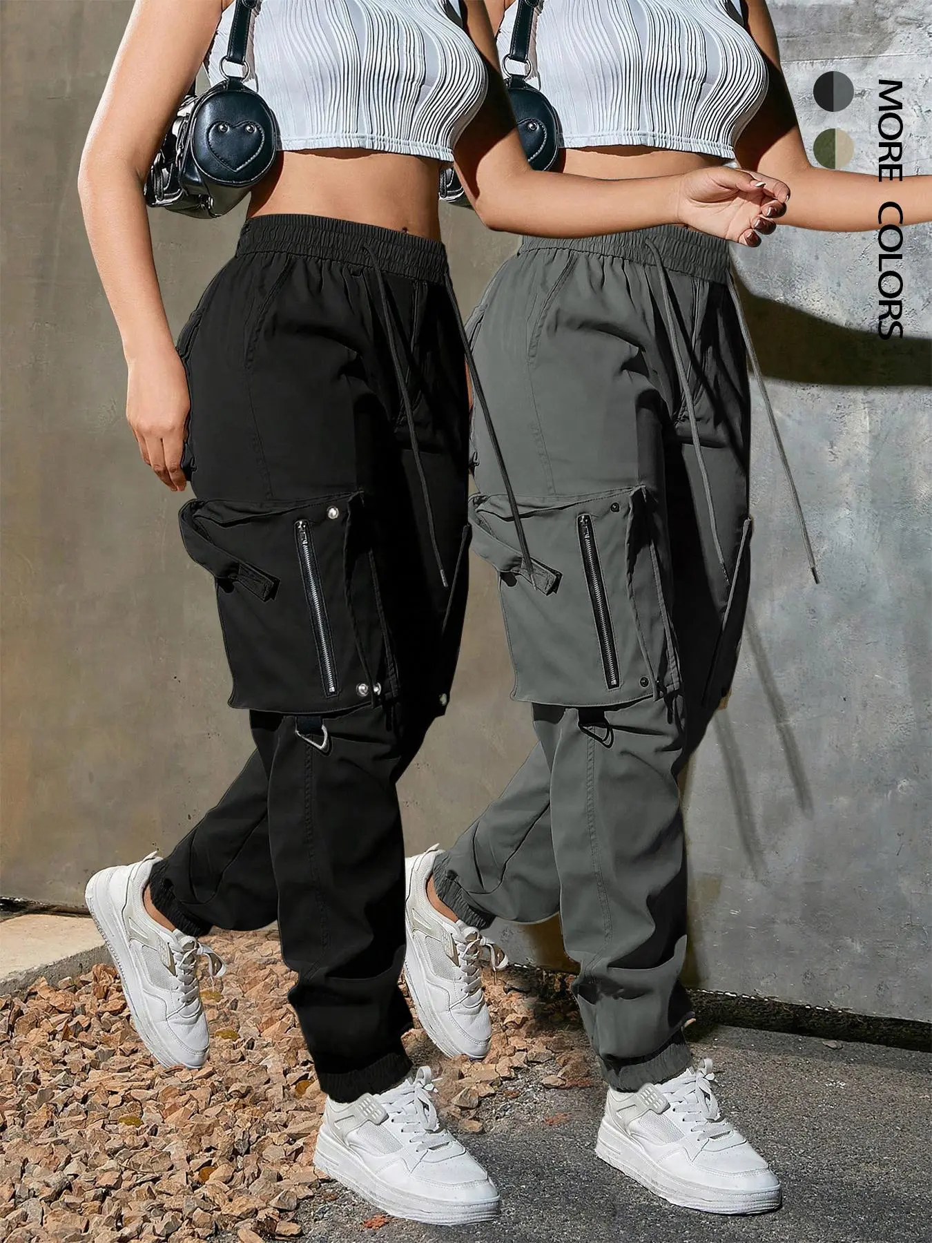2 Count Women's Pocket Cargo Pants, Casual Ladies Bottoms for Spring & Fall Daily Wear, Women's Clothing