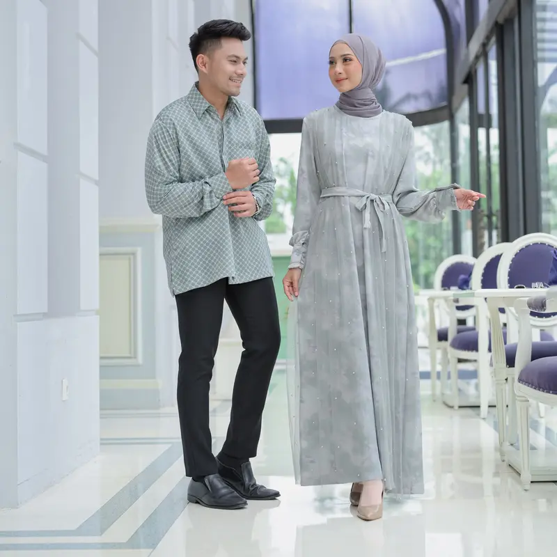 SHAWWAL EID SERIES Couple Pasangan Pistachio Untuk Lebaran Bahan Armany silk Busui Friendly Baju Ibu Mewah Muslim Gamis Koko 4