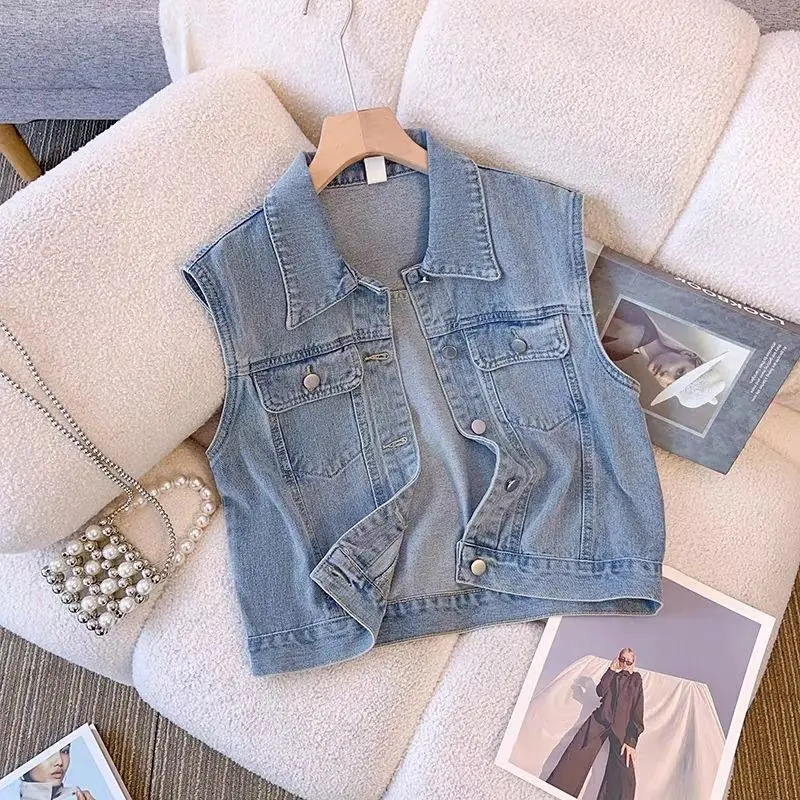 Áo Ghi Lê Phong Cách Hồng Kông, Phong Cách Cổ Điển Áo Khoác Vest Denim Không Tay Dành Cho Nữ, Bộ Sưu Tập Xuân Thu, Hàng Mới Về Năm 2024, Áo Vest Phổ Biến Năm Nay Top Women 0