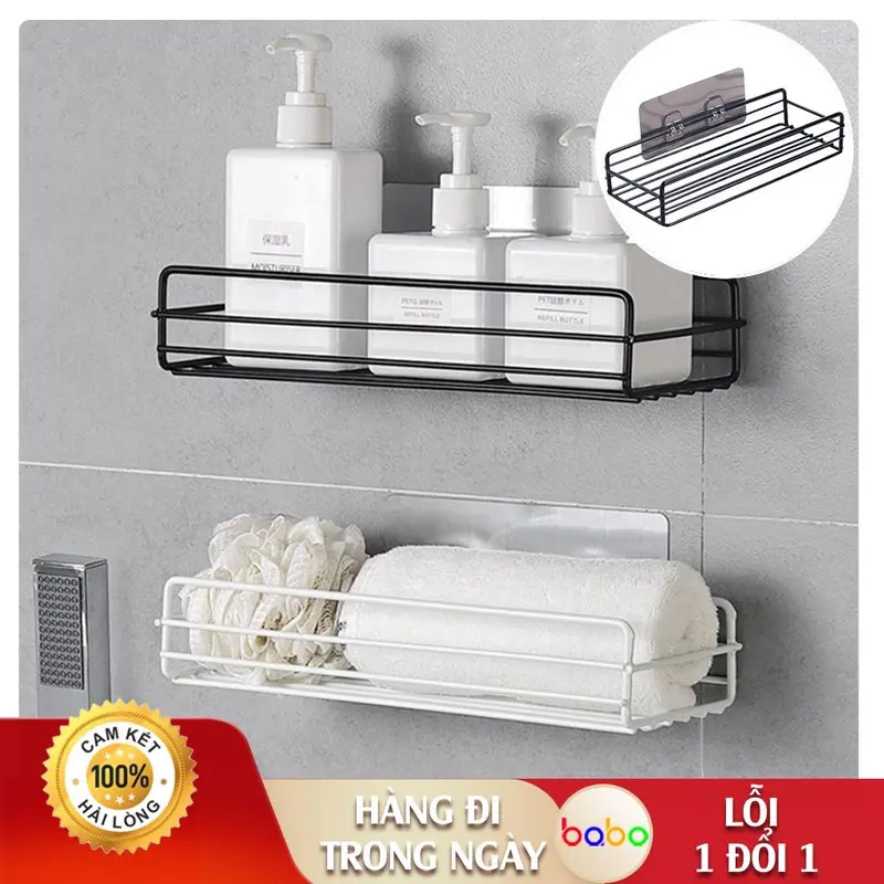 Kệ để đồ phòng tắm bằng sắt rèn đựng dầu gội sữa tắm giá nhà vệ sinh treo dính tường phong cách tối giản babo (TB26) 0