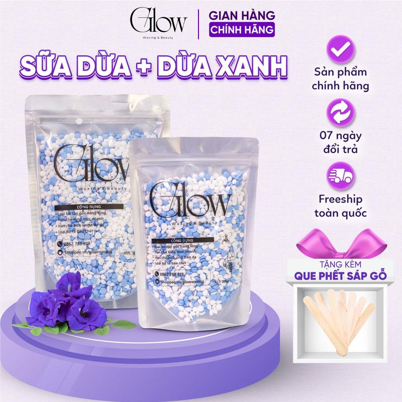 [CHE TÊN] Sáp Wax Lông Dừa Xanh Mix Sữa Dừa GLOWWAXING Bám Lông Tốt Chuyên Wax Body Kèm Que Gỗ beads