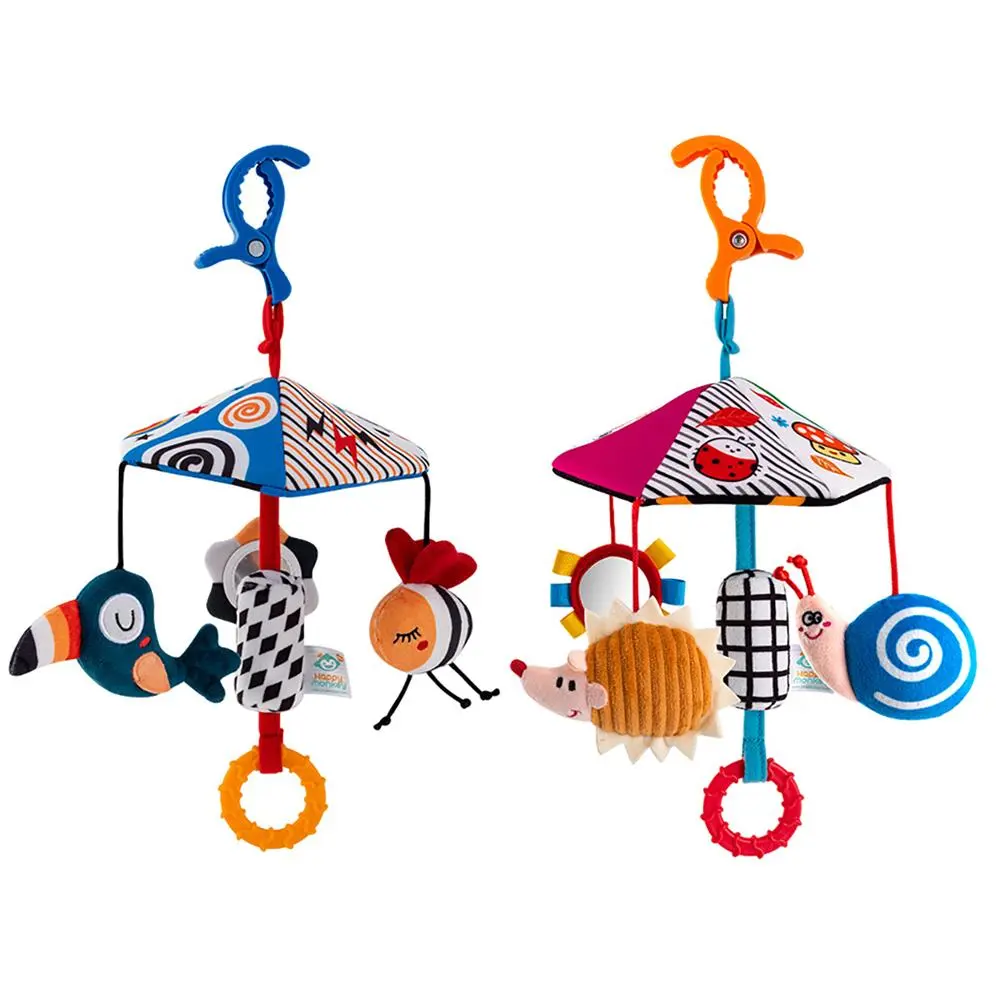 Animals Design Soft Plush Car Seat Stroller Toy, Rotatable Sound Soothing Toy for Newborn Gift, Baby Toys Hanging Ornaments