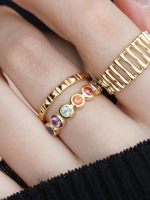925 Sterling Silver Colorful Artificial Zircon Decorated Ring, Fashion Jewelry Accessories for Women & Girls, Trendy All-match & Exquisite Jewelry for Birthday Gift 2
