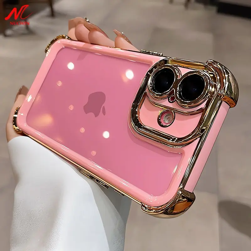 For iPhone 16 Case New Contrast Color Airbag Plating Case for iPhone 13 12 11 14 15 16 Pro Max Plus Transparent Silicone Cover