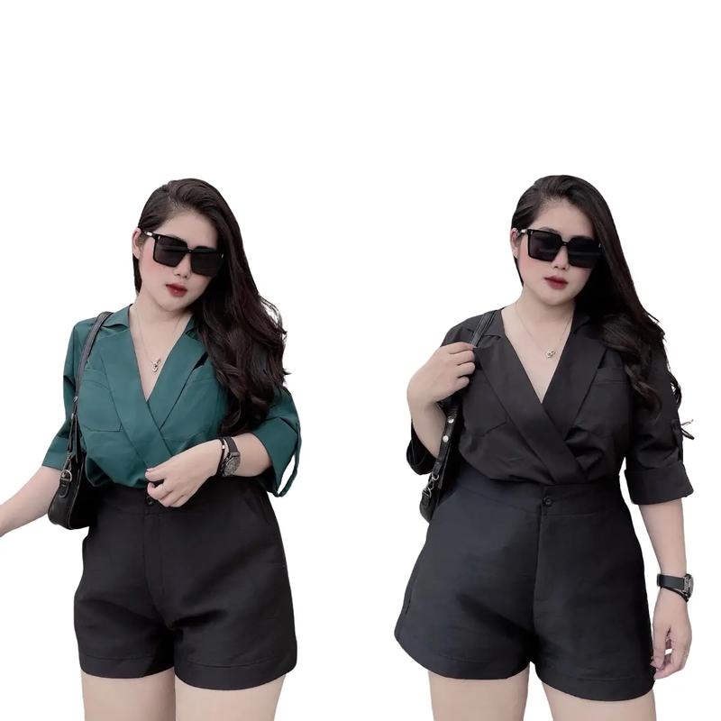Áo Sơmi Nữ Bigsize Vạt Chéo Tay Lửng - Hàng Bigsize Nữ