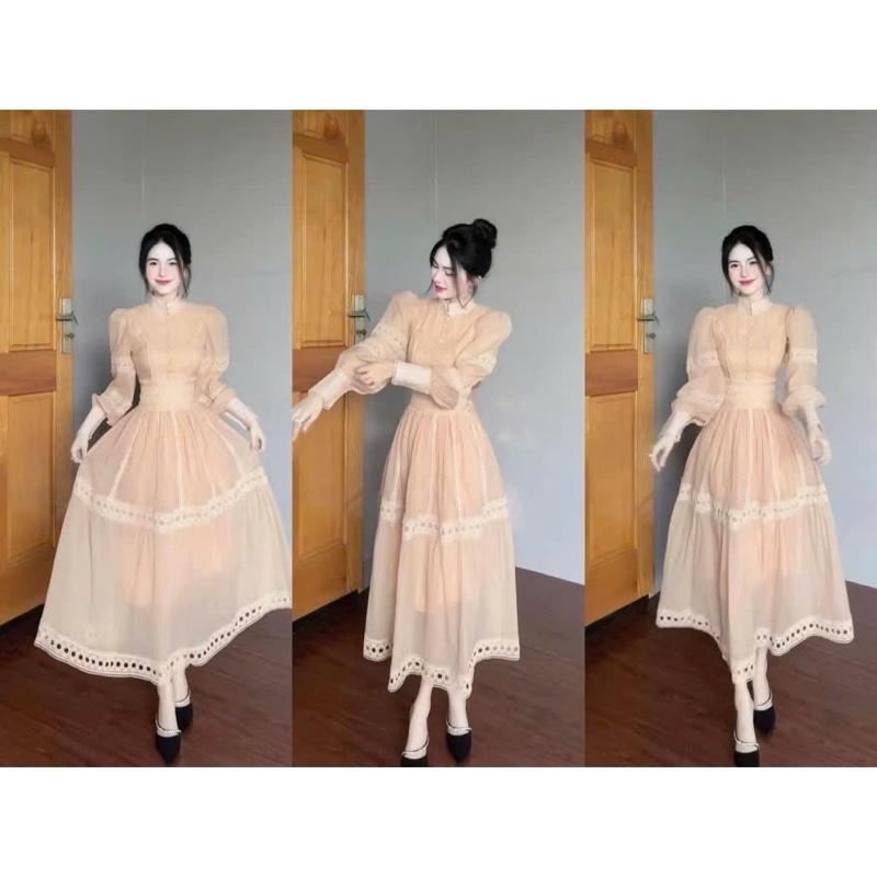Mèo Mỡ Bigsize — Đầm midi dáng dài tay phồng voan ren chiếc eo thanh lịch bigsize 60-95kg 2 màu 8