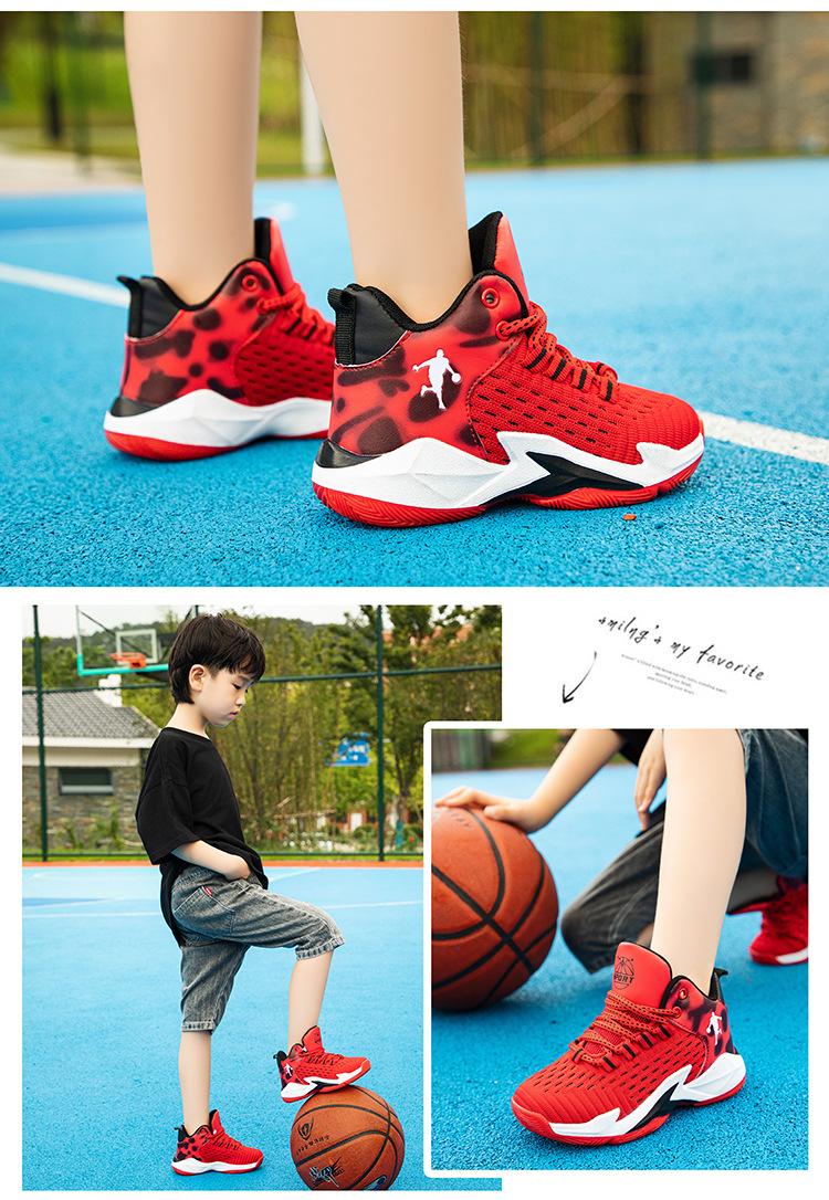 Barnbasketskor Höga 2023 Vår och sommar Nya pojkars sportskor Mesh Andningsbara Medium och stora barnpojkarsneakers_voghion.com
