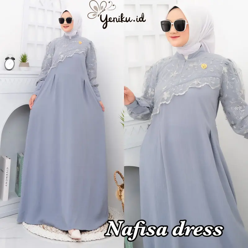 Nafisa Dress Gamis Terbaru 2023 Viral Gamis Brokat Kondangan All Size Muslim Wanita Lebaran Pesta Syari Dewasa Remaja Crinkle 4