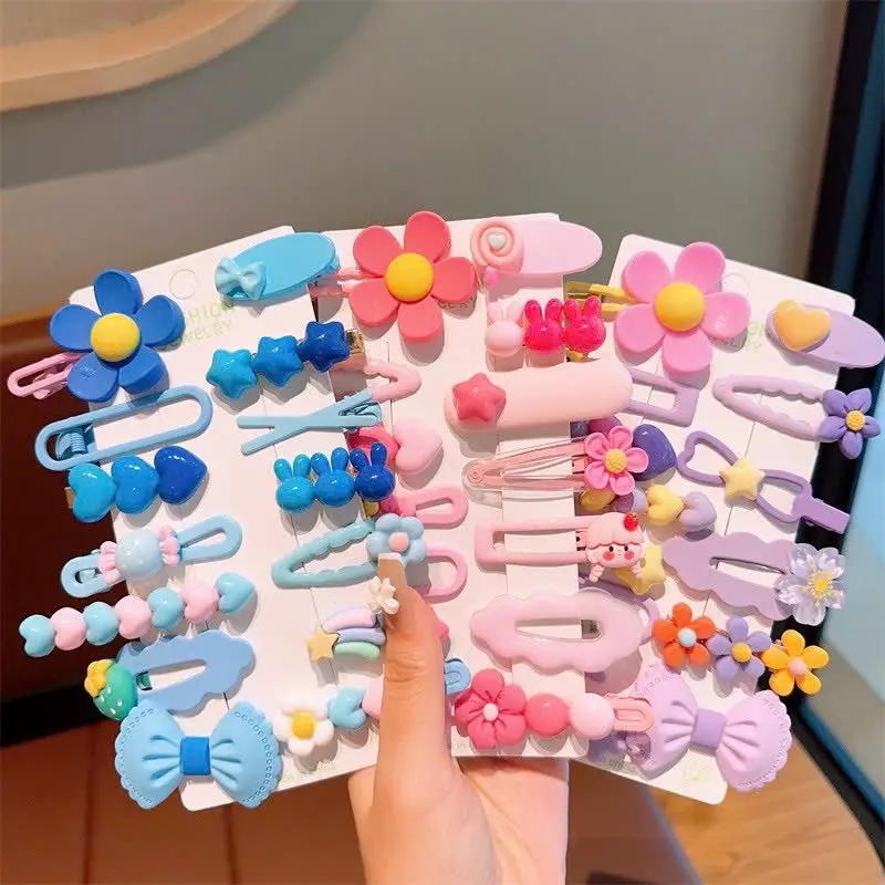 Set 8 / 14 Kẹp Tóc Hình Hoa Màu Sắc Macaron Xinh Xắn Cho Bé Gái