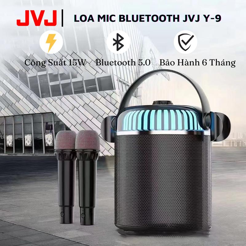 Loa bluetooth karaoke JVJ Y-9 2 mic Không dây, công suất 15W - loa karaoke bluetooth cầm tay - Bảo hành chính hãng 6 Tháng