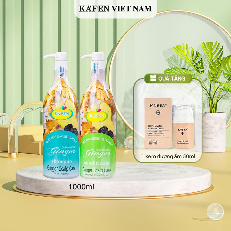 [TẶNG KEM DƯỠNG] Cặp dầu gội - dầu xả Gừng tươi, nấm linh chi Ka'fen 1000ml tặng 1 kem dưỡng body Ka'fen 50ml  daugoi cap thảo dược