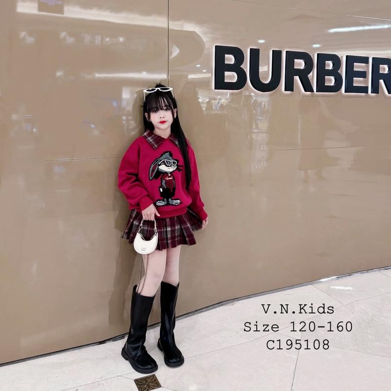 20-50kg áo lót lông Set chân váy áo lót lông dày ấm+ chân váy dạ kẻ mềm cho bé