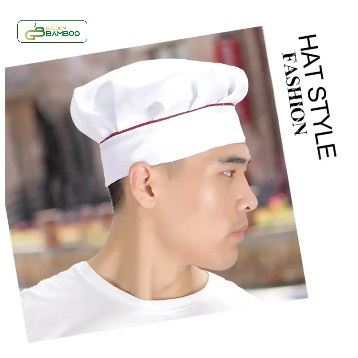 Mũ đầu bếp dành cho đầu bếp nhà hàng khách sạn Golden Bamboo Nhận In Ấn Thiết Kế Logo Theo Yêu Cầu