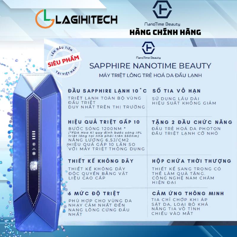 Máy Triệt Lông Công Nghệ IPL Sapphire Lạnh NanoTime B65Pro Hàng Chính Hãng - Bảo Hành 24 Tháng