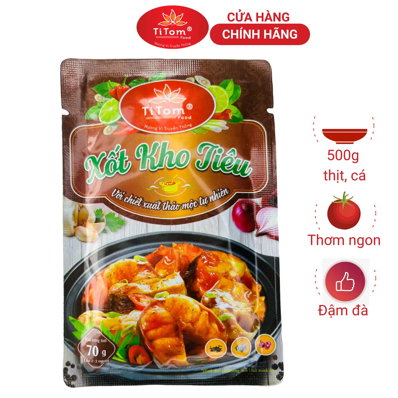 Xốt kho tiêu Titom gói 70g  - công thức truyền thống, hương vị đậm đà Gia Vị