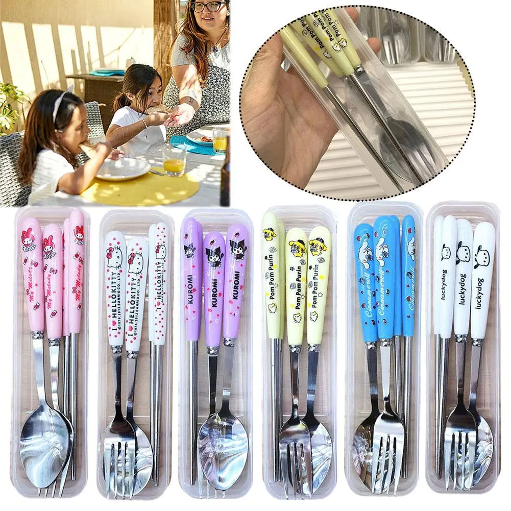 Three Piece Cute Cartoon Stainless Steel Cutlery Set